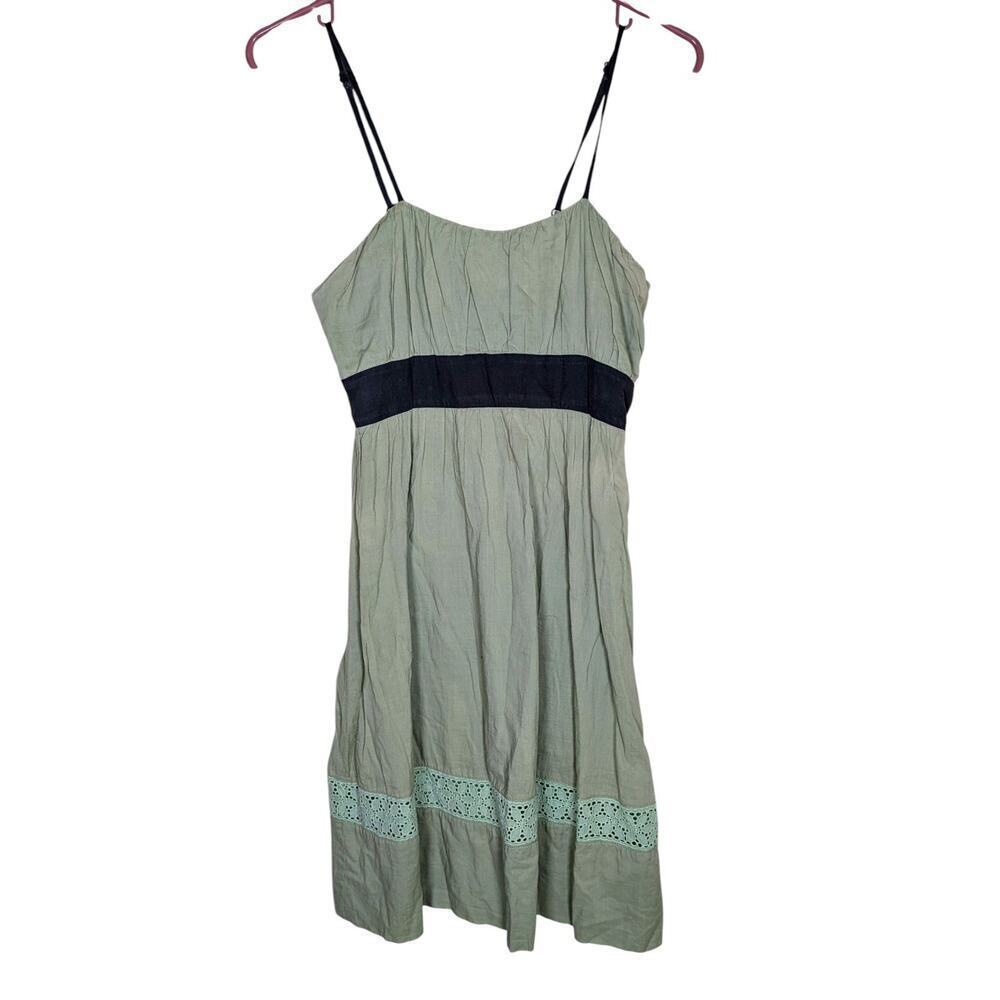 Criss Cross Sage Green & Black Lined Sleeveless Sundress, Size Small